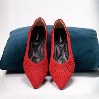 Superblandas Air rojo, zapatos tejidos para mujer con diseño liviano y punta estilizada