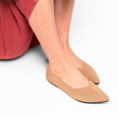 Zapatos dorados con brillo Superblandas para mujer, cómodos, tejidos y de punta estilizada